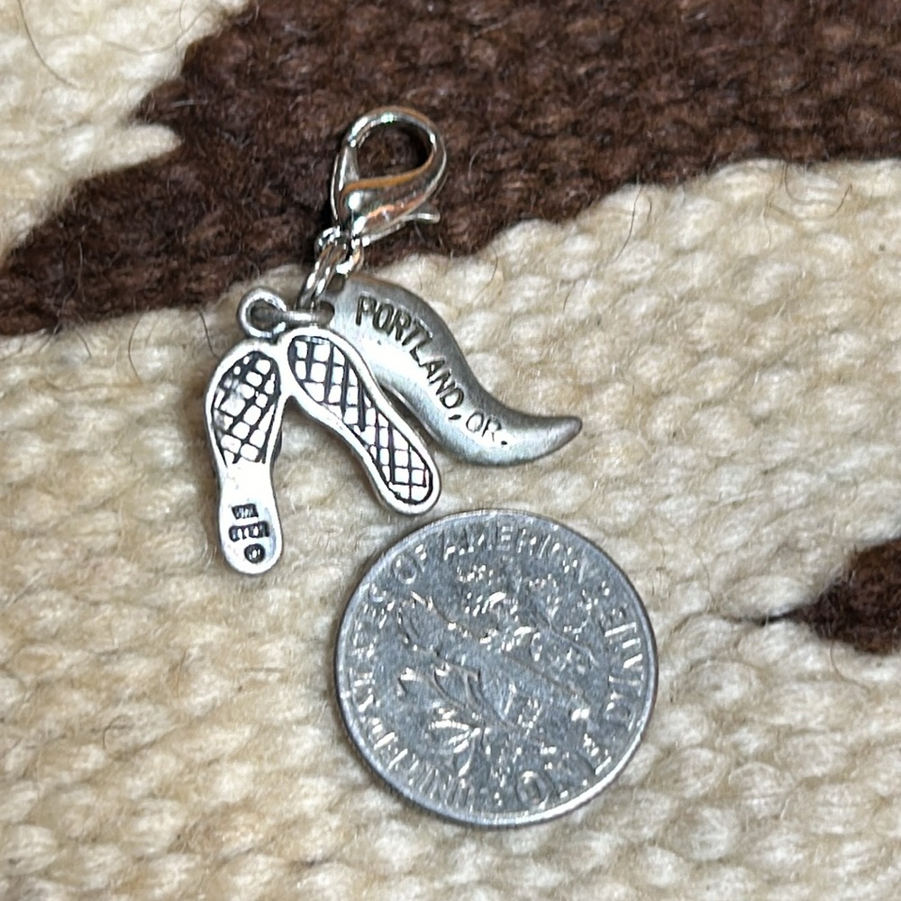 Sterling Silver Portland Oregon Flip Flop Beach Travel Charm Keychain Flair 925